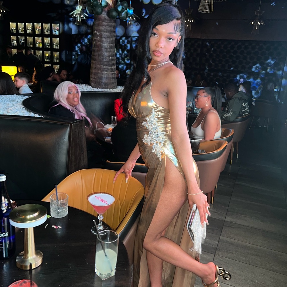 Strapless Gold and Brown Dress